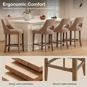 English Elm Bar Stools Set of 2 Wingback Upholstered Counter Height Seats with Wood Legs Khaki W3916P525474