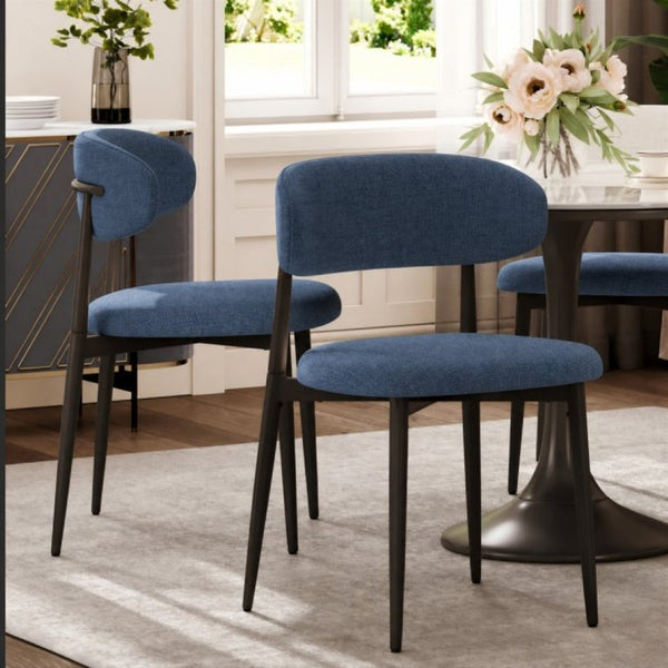 English Elm Dining Chairs Set of 2 Linen Upholstered Metal Frame Ergonomic Modern Kitchen Seating Navy W3916P528624