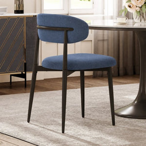 English Elm Dining Chairs Set of 2 Linen Upholstered Metal Frame Ergonomic Modern Kitchen Seating Navy W3916P528624