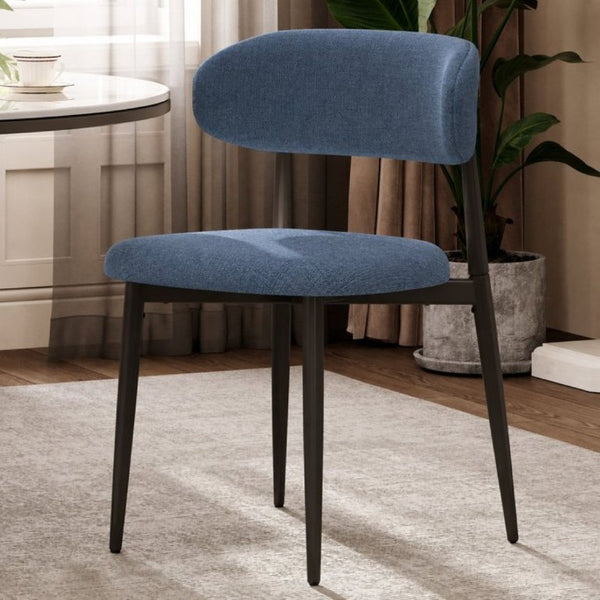 English Elm Dining Chairs Set of 2 Linen Upholstered Metal Frame Ergonomic Modern Kitchen Seating Navy W3916P528624
