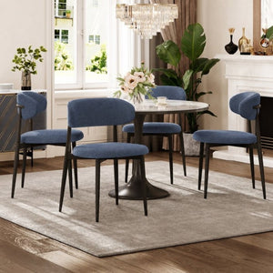 English Elm Dining Chairs Set of 2 Linen Upholstered Metal Frame Ergonomic Modern Kitchen Seating Navy W3916P528624