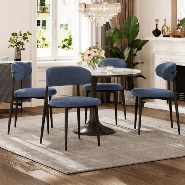 English Elm Dining Chairs Set of 2 Linen Upholstered Metal Frame Ergonomic Modern Kitchen Seating Navy W3916P528624