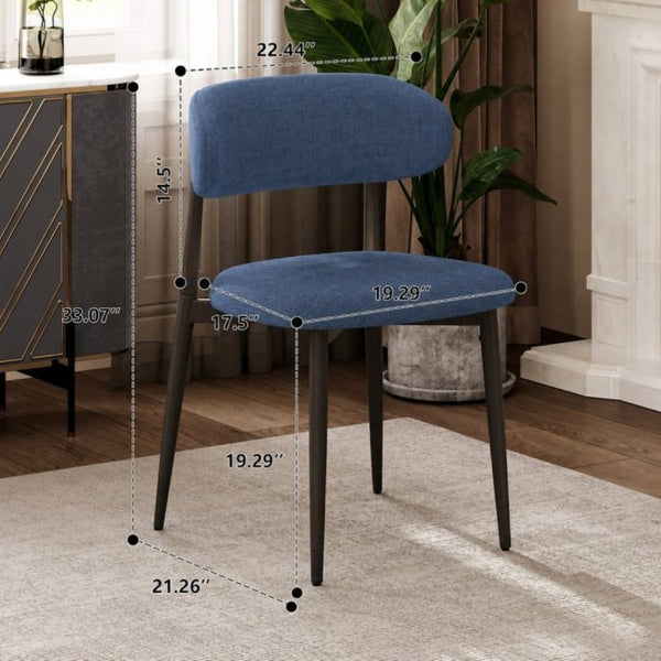 English Elm Dining Chairs Set of 2 Linen Upholstered Metal Frame Ergonomic Modern Kitchen Seating Navy W3916P528624