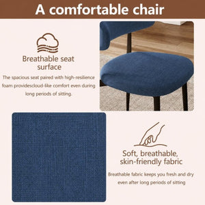 English Elm Dining Chairs Set of 2 Linen Upholstered Metal Frame Ergonomic Modern Kitchen Seating Navy W3916P528624