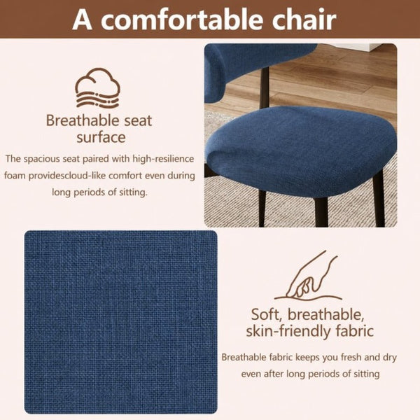 English Elm Dining Chairs Set of 2 Linen Upholstered Metal Frame Ergonomic Modern Kitchen Seating Navy W3916P528624