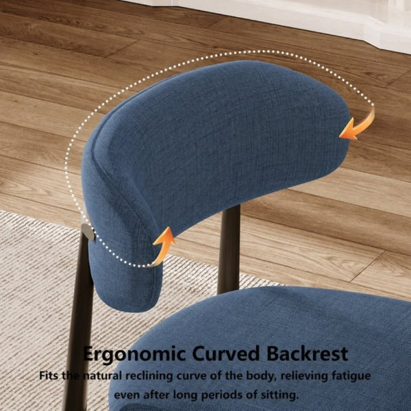 English Elm Dining Chairs Set of 2 Linen Upholstered Metal Frame Ergonomic Modern Kitchen Seating Navy W3916P528624