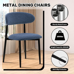 English Elm Dining Chairs Set of 2 Linen Upholstered Metal Frame Ergonomic Modern Kitchen Seating Navy W3916P528624