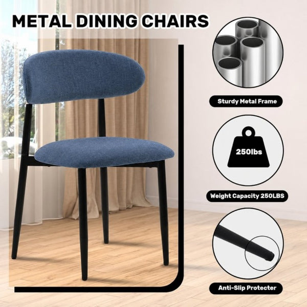 English Elm Dining Chairs Set of 2 Linen Upholstered Metal Frame Ergonomic Modern Kitchen Seating Navy W3916P528624