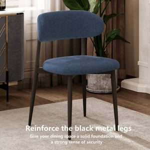 English Elm Dining Chairs Set of 2 Linen Upholstered Metal Frame Ergonomic Modern Kitchen Seating Navy W3916P528624