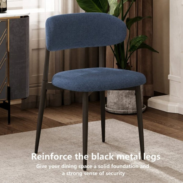 English Elm Dining Chairs Set of 2 Linen Upholstered Metal Frame Ergonomic Modern Kitchen Seating Navy W3916P528624