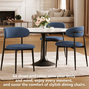 English Elm Dining Chairs Set of 2 Linen Upholstered Metal Frame Ergonomic Modern Kitchen Seating Navy W3916P528624