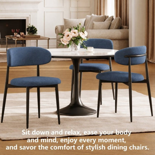 English Elm Dining Chairs Set of 2 Linen Upholstered Metal Frame Ergonomic Modern Kitchen Seating Navy W3916P528624