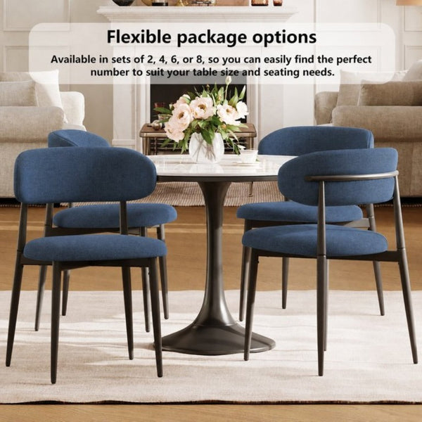 English Elm Dining Chairs Set of 2 Linen Upholstered Metal Frame Ergonomic Modern Kitchen Seating Navy W3916P528624
