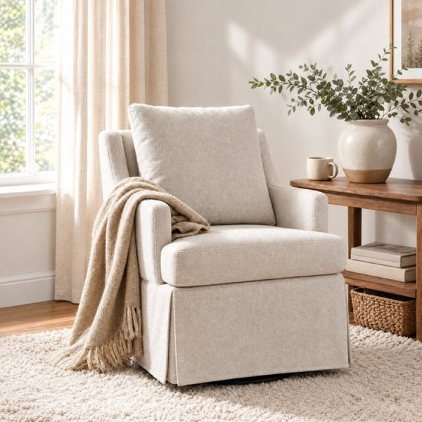 English Elm Upholstered Linen Armchair with Casters Modern High Back Rolling Seat for Dining Living Room Beige W3916P552438