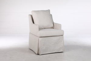 English Elm Upholstered Linen Armchair with Casters Modern High Back Rolling Seat for Dining Living Room Beige W3916P552438