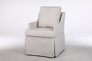 English Elm Upholstered Linen Armchair with Casters Modern High Back Rolling Seat for Dining Living Room Beige W3916P552438