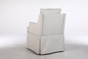 English Elm Upholstered Linen Armchair with Casters Modern High Back Rolling Seat for Dining Living Room Beige W3916P552438