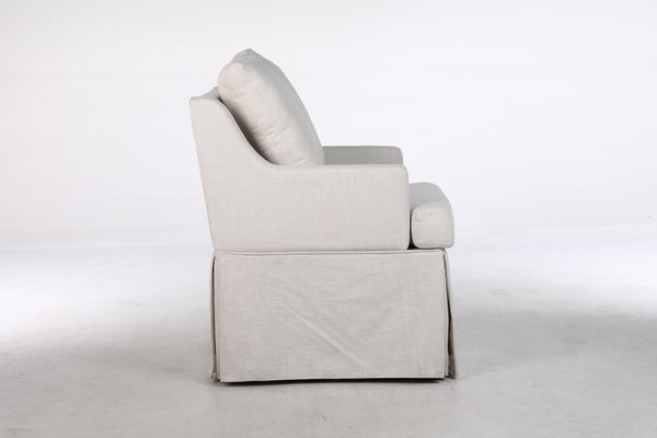 English Elm Upholstered Linen Armchair with Casters Modern High Back Rolling Seat for Dining Living Room Beige W3916P552438