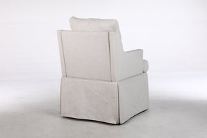 English Elm Upholstered Linen Armchair with Casters Modern High Back Rolling Seat for Dining Living Room Beige W3916P552438