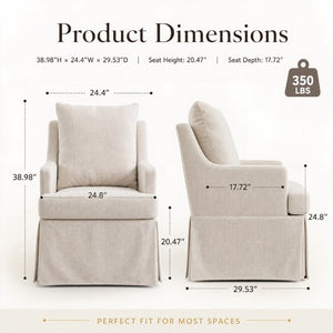 English Elm Upholstered Linen Armchair with Casters Modern High Back Rolling Seat for Dining Living Room Beige W3916P552438