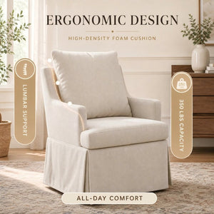 English Elm Upholstered Linen Armchair with Casters Modern High Back Rolling Seat for Dining Living Room Beige W3916P552438