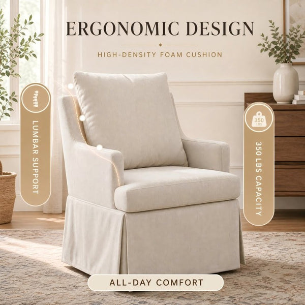 English Elm Upholstered Linen Armchair with Casters Modern High Back Rolling Seat for Dining Living Room Beige W3916P552438