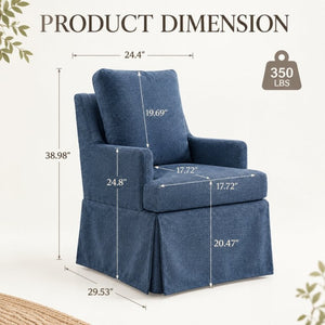 English Elm Upholstered Linen Armchair with Casters Modern High Back Rolling Seat for Dining Living Room Navy W3916P552439