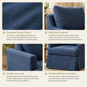 English Elm Upholstered Linen Armchair with Casters Modern High Back Rolling Seat for Dining Living Room Navy W3916P552439
