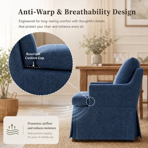 English Elm Upholstered Linen Armchair with Casters Modern High Back Rolling Seat for Dining Living Room Navy W3916P552439