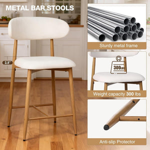 English Elm Counter Height Linen Barstools Set of 4 Mid Century Steel Legs Kitchen Island Seating Beige - B W3916S00002