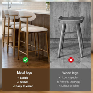 English Elm Counter Height Linen Barstools Set of 4 Mid Century Steel Legs Kitchen Island Seating Beige - B W3916S00002