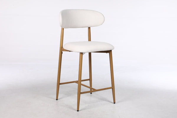 English Elm Counter Height Linen Barstools Set of 4 Mid Century Steel Legs Kitchen Island Seating Beige - B W3916S00002