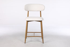 English Elm Counter Height Linen Barstools Set of 4 Mid Century Steel Legs Kitchen Island Seating Beige - B W3916S00002