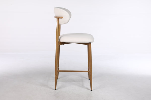 English Elm Counter Height Linen Barstools Set of 4 Mid Century Steel Legs Kitchen Island Seating Beige - B W3916S00002