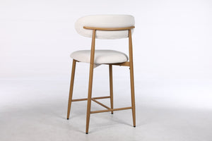 English Elm Counter Height Linen Barstools Set of 4 Mid Century Steel Legs Kitchen Island Seating Beige - B W3916S00002