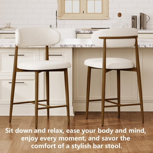 English Elm Counter Height Linen Barstools Set of 4 Mid Century Steel Legs Kitchen Island Seating W3916S00003