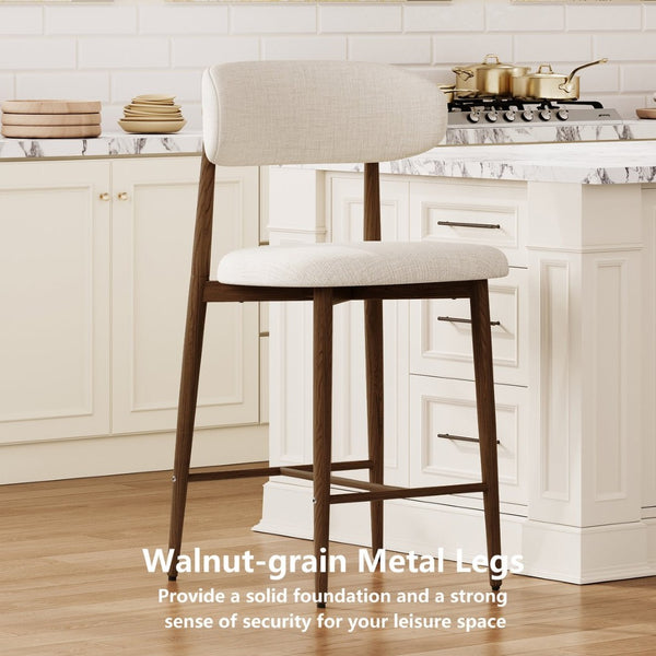 English Elm Counter Height Linen Barstools Set of 4 Mid Century Steel Legs Kitchen Island Seating W3916S00003