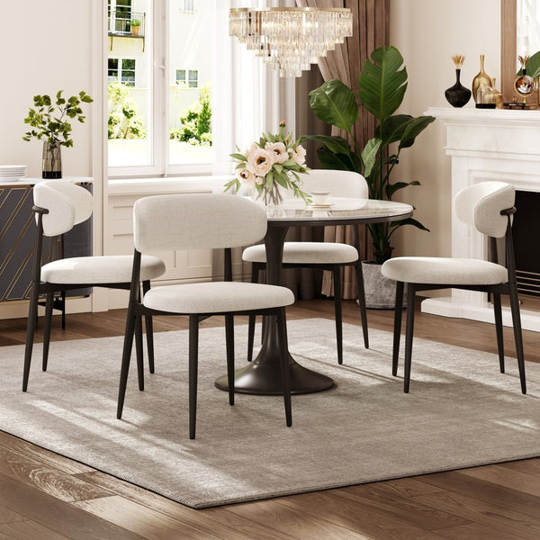 English Elm Dining Chair Set of 4 Padded Fabric Seat Black Metal Frame Industrial Modern W3916S00005