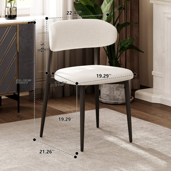 English Elm Dining Chair Set of 4 Padded Fabric Seat Black Metal Frame Industrial Modern W3916S00005