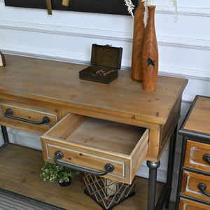 English Elm 48.03" Solid Wood Console Table with 3 Drawers Open Shelf Industrial Rustic Entryway W3933P484799