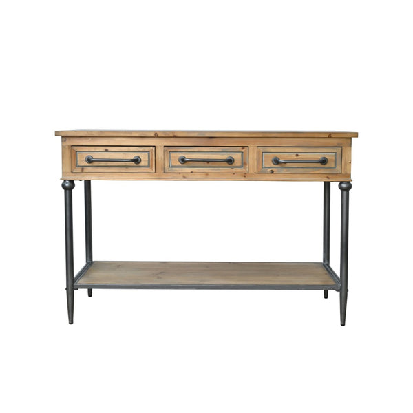 English Elm 48.03" Solid Wood Console Table with 3 Drawers Open Shelf Industrial Rustic Entryway W3933P484799