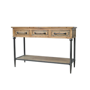 English Elm 48.03" Solid Wood Console Table with 3 Drawers Open Shelf Industrial Rustic Entryway W3933P484799
