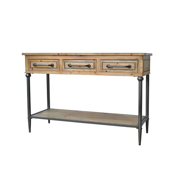 English Elm 48.03" Solid Wood Console Table with 3 Drawers Open Shelf Industrial Rustic Entryway W3933P484799