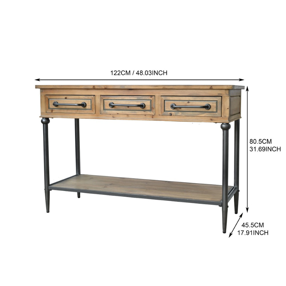 English Elm 48.03" Solid Wood Console Table with 3 Drawers Open Shelf Industrial Rustic Entryway W3933P484799