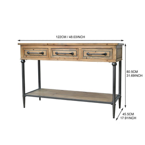 English Elm 48.03" Solid Wood Console Table with 3 Drawers Open Shelf Industrial Rustic Entryway W3933P484799