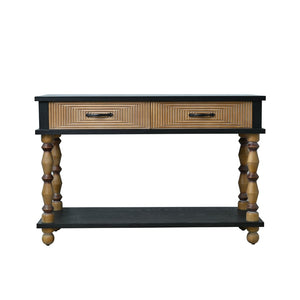 English Elm Easy Assembly Rustic Solid Wood Console Table Carved Drawers Open Shelf Entryway W3933P484813