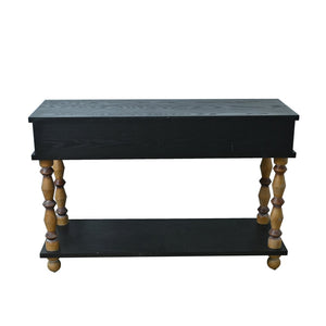 English Elm Easy Assembly Rustic Solid Wood Console Table Carved Drawers Open Shelf Entryway W3933P484813