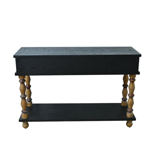 English Elm Easy Assembly Rustic Solid Wood Console Table Carved Drawers Open Shelf Entryway W3933P484813
