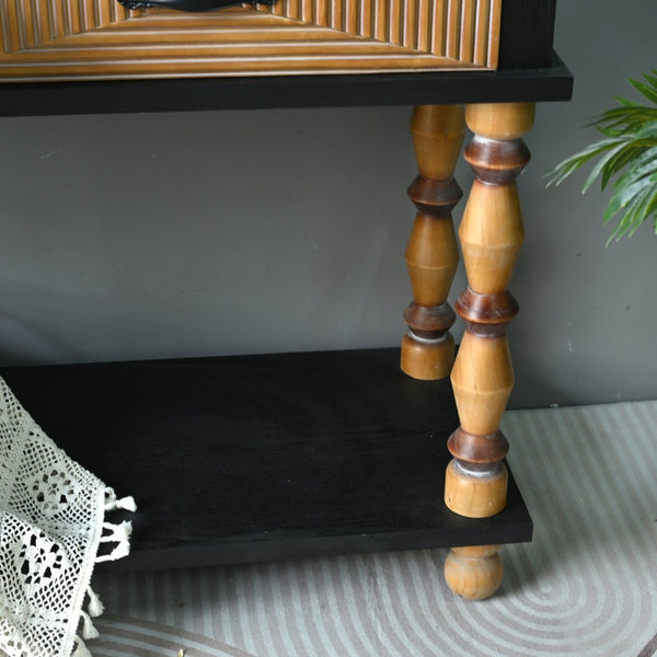 English Elm Easy Assembly Rustic Solid Wood Console Table Carved Drawers Open Shelf Entryway W3933P484813