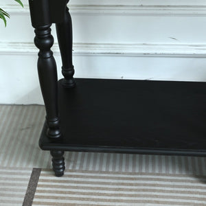 English Elm Easy Assembly Solid Wood Console Table Distressed Black Arched Apron Turned Legs 2 Drawers W3933P484836
